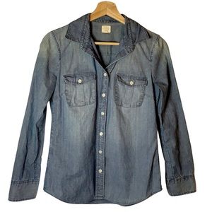 EUC J. Crew distressed denim button up